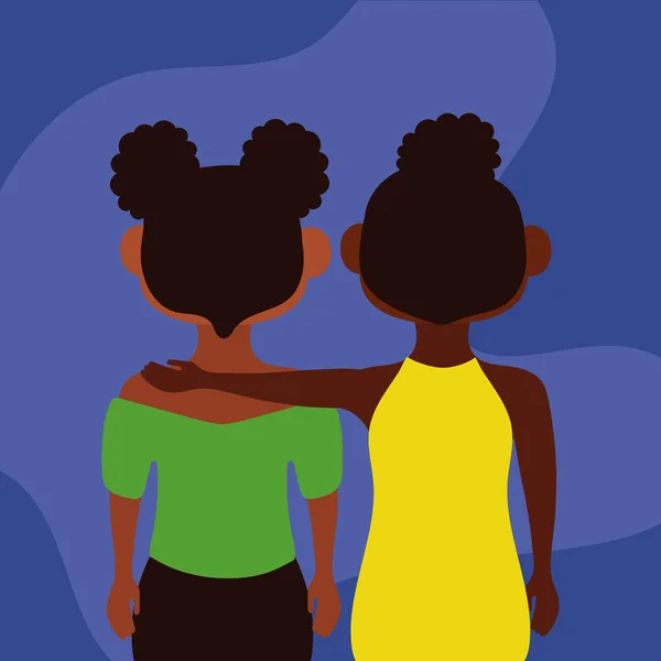 Jeunes afro filles couple diversité personnages — Image vectorielle