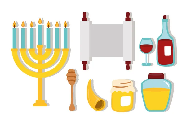 Happy rosh hashanah feest met set pictogrammen — Stockvector