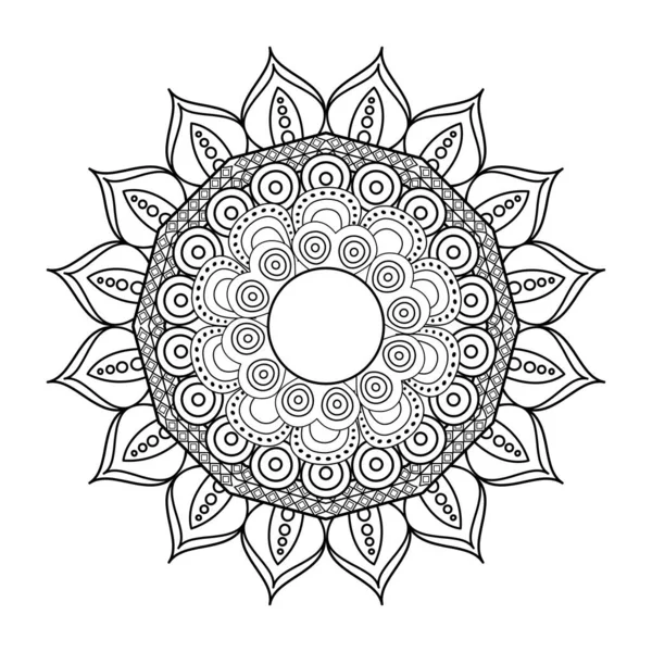 Decoración floral mandala diwali dibujado icono monocromo — Vector de stock