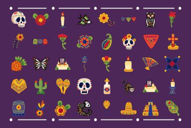 Meksikalıların 40 paket düz stil simgesi