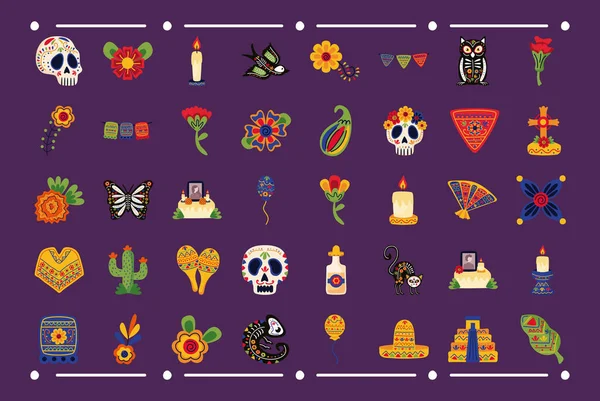 Bundle of forty mexican set flat style icons — Stock Vector