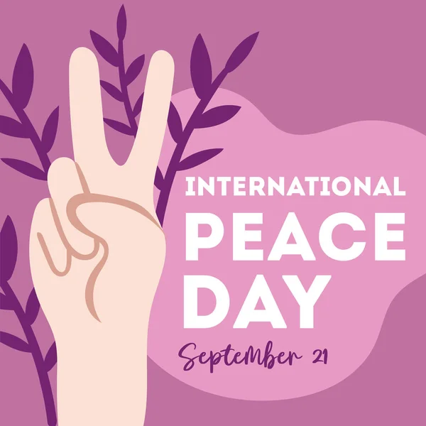 Carta del Día Internacional de la Paz con la señal del dedo de la mano — Archivo Imágenes Vectoriales