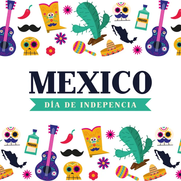 Meksyk dia de la independencia z symbolami ramki wektor projektu — Wektor stockowy