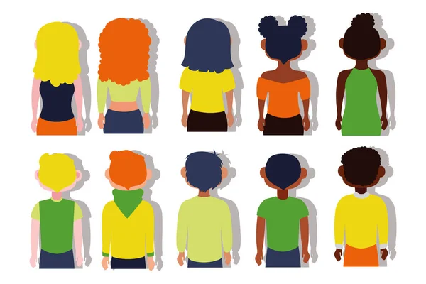 Grupo de personas interracial volver Personajes de concepto de inclusión — Archivo Imágenes Vectoriales