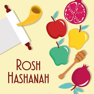 Mutlu rosh hashanah ziyafeti ve taze meyveler