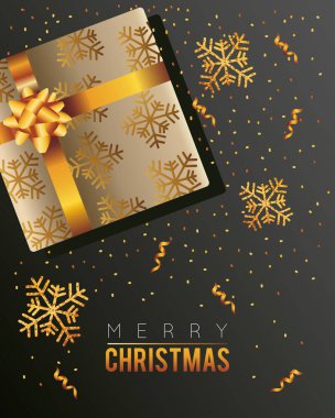 Mutlu noel kutlamaları Altın hediyeler ve kar taneleriyle