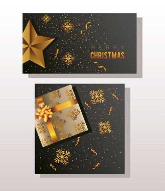 Mutlu noel kutlamaları Altın hediyeler ve yıldızlarla