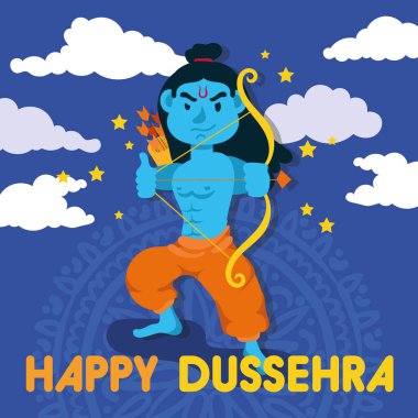 Mutlu dussehra kutlamaları. Gökteki Lord Ram Blue karakteriyle.