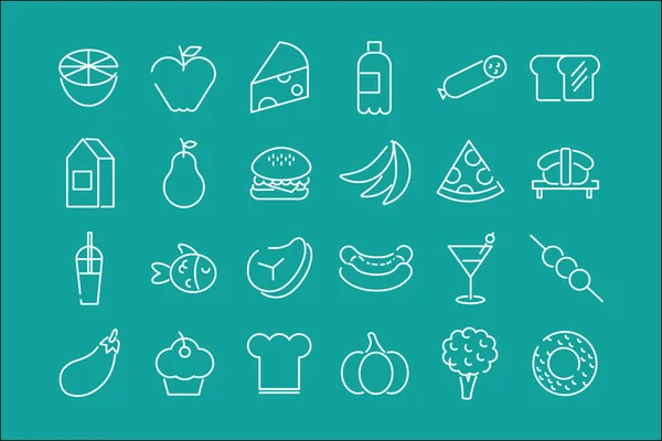 Paquete de veinticuatro iconos de conjunto de alimentos en fondo azul — Vector de stock