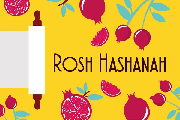 Joyeuse célébration rosh hashanah avec grenades et parchemin — Image vectorielle