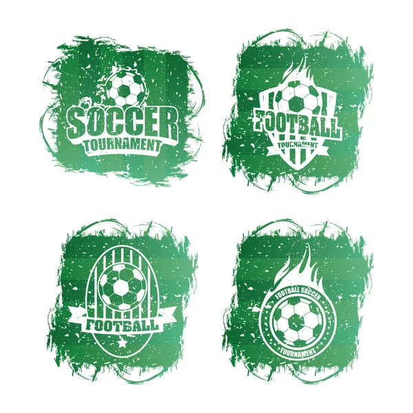 Piłka nożna piłka nożna sport plakat z zielonymi emblematami — Wektor stockowy