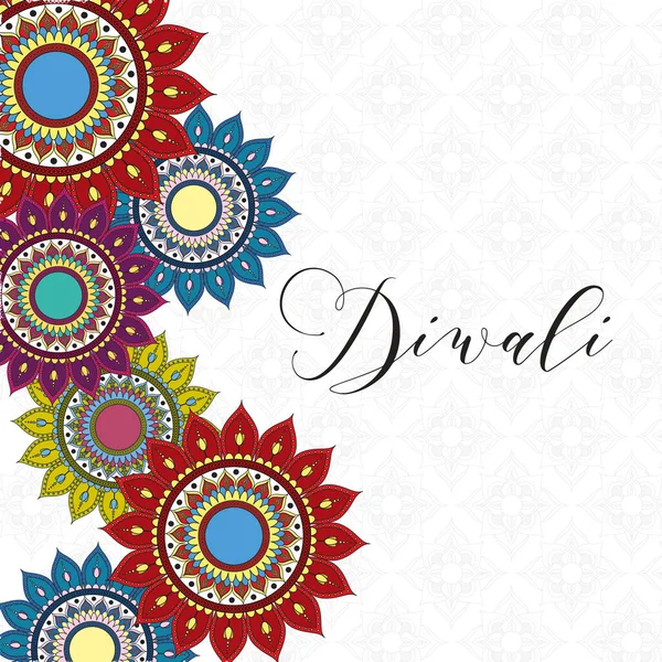 Feliz celebração diwali lettering com mandalas quadro decorativo — Vetor de Stock