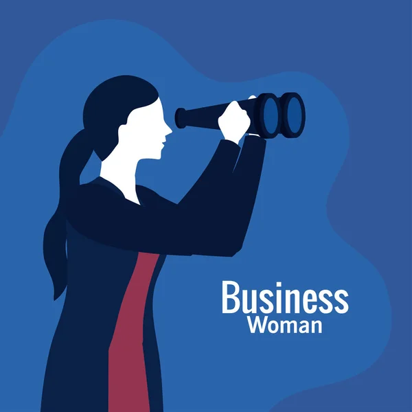 Geschäftsfrau mit Fernglas auf blauem Hintergrund — Stockvektor