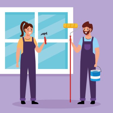 Yapıcı kadın ve ressam erkek vektör tasarımı