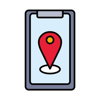 Akıllı telefon satırında gps işareti ve biçim ikon vektör tasarımını doldur