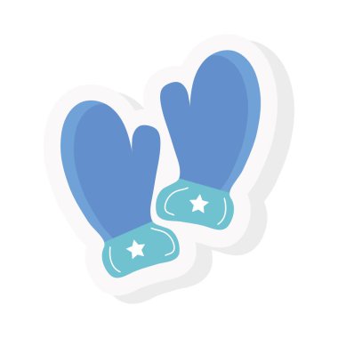 Kışlık eldiven çıkartması ve düz stil vektör tasarımı