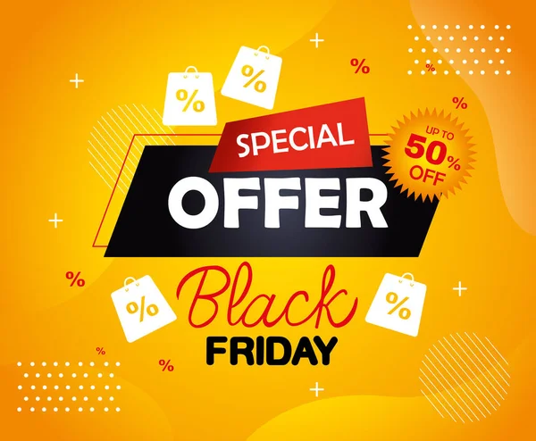 Černá pátek speciální nabídka a procentuální prodej tašky vektor design — Stockový vektor