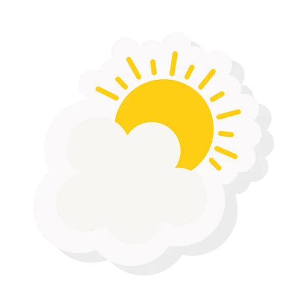 Sonne und Wolken Aufkleber und flache Stil Icon Vektor Design — Stockvektor