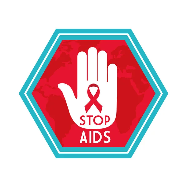 Stop aids with ribbon on hand vector design — Stock Vector