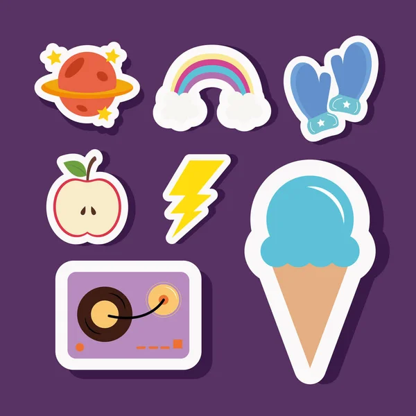 Lindo helado pegatinas estilo plano icono conjunto vector diseño — Archivo Imágenes Vectoriales