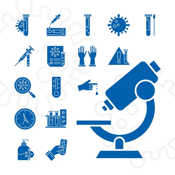 Covid 19 virus test silhouet stijl pictogram collectie vector ontwerp — Stockvector