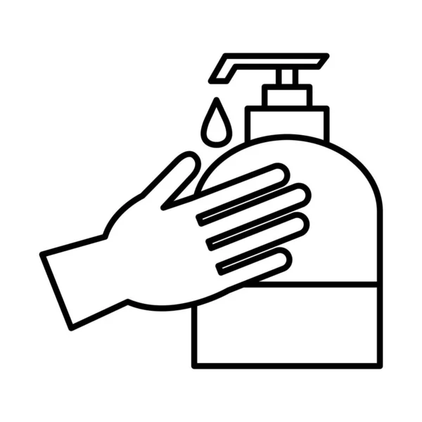 Hand washing with soap bottle line style icon vector design — Stock Vector