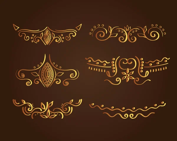 Indian gold ornament set vector design — Stock Vector