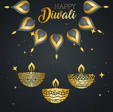 diya mumları ve taç yaprakları tasarımı ile mutlu diwali