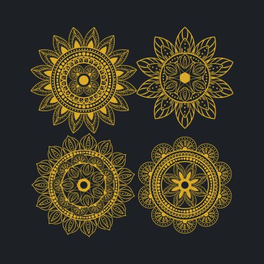 Mandalas altın vektör tasarımı ayarladı