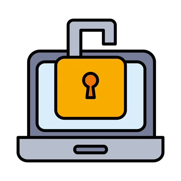 Padlock on laptop line and fill style icon vector design — Stock Vector