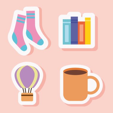 Şirin çıkartmalar düz biçim simgeleri grup vektör tasarımı