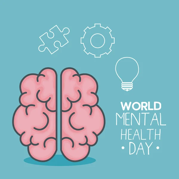 Giornata mondiale della salute mentale con progettazione vettoriale del cervello — Vettoriale Stock
