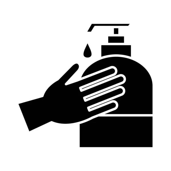 Kézmosás szappanos üveggel sziluett stílusú ikon vektor design — Stock Vector