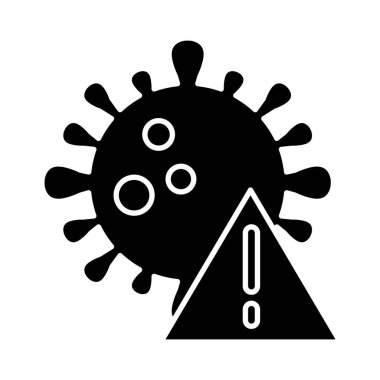 covid 19 virüsü ve uyarı yol işareti siluet biçim ikon vektör tasarımı