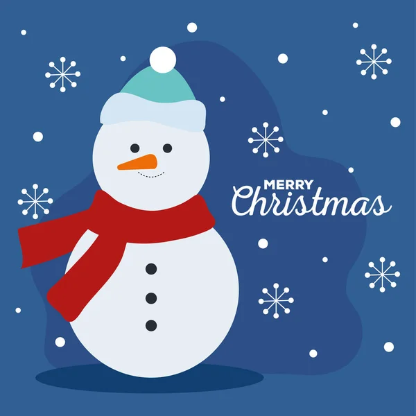 Merry christmas snowman and snowflakes vector design — Stock Vector