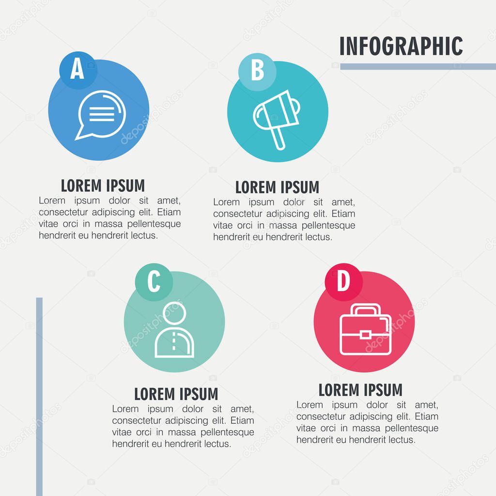 infographic steps bubble megaphone person and suitcase vector design