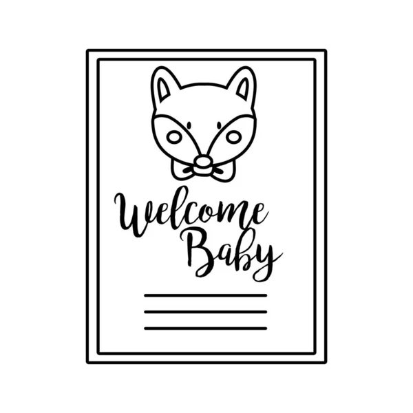 Cartão de quadro de chuveiro do bebê com raposa e bem-vindo estilo linha de letras do bebê —  Vetores de Stock