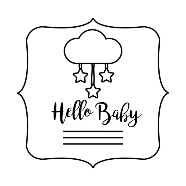 Baby shower frame card με cloud και hello baby γράμματα γραμμή στυλ — Διανυσματικό Αρχείο