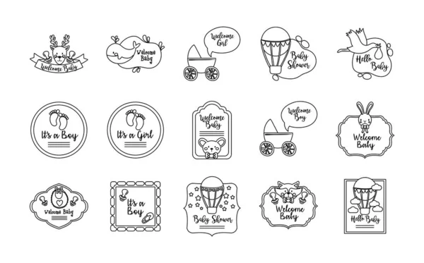 Bundle of fifteen baby shower set icons — Stock Vector