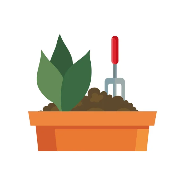Gartenpflanze im Topf mit Rechen-Vektordesign — Stockvektor