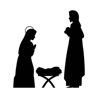 Mutlu Noeller Mary Joseph ve bebek İsa 'nın siluet tasarımı