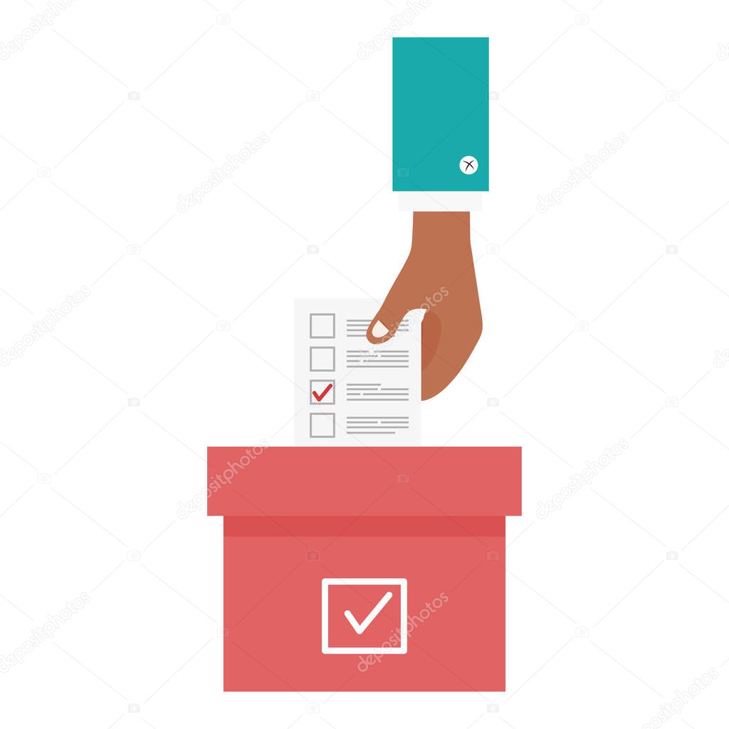 hand holding vote paper and box vector design