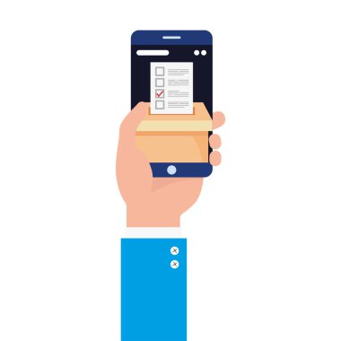 Kutu vektör tasarımı ile ilgili oy kağıdı olan akıllı telefonu tut