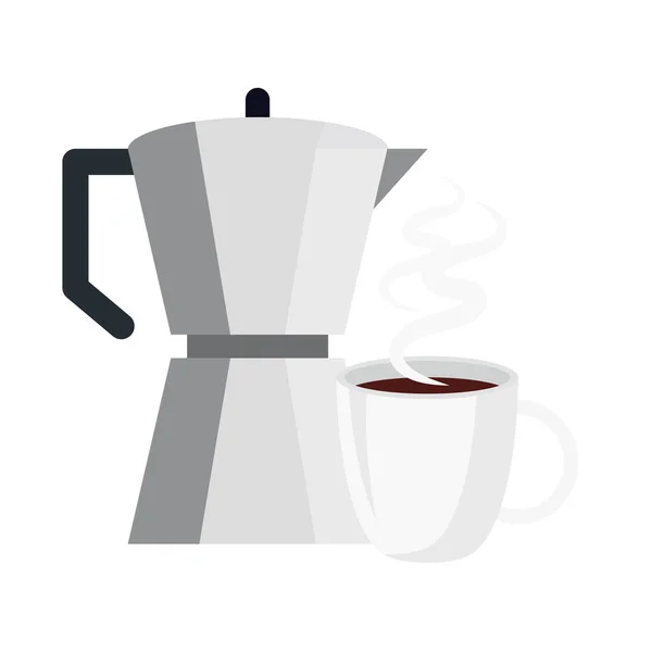 Café moka pot et tasse isolée conception vectorielle — Image vectorielle