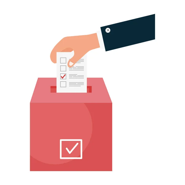 Mano celebración voto papel y caja vector diseño — Vector de stock