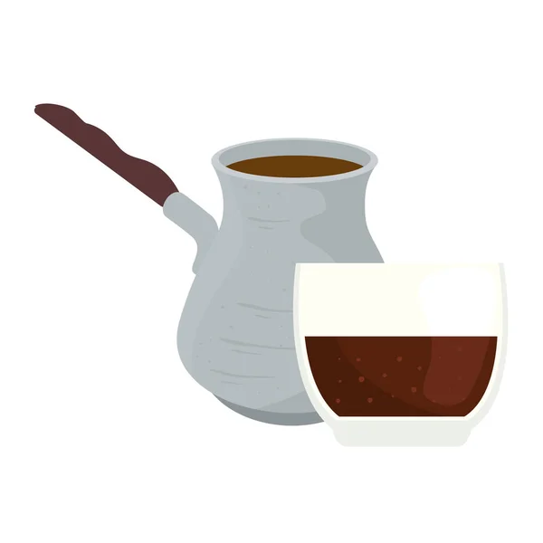 Кофе турецкая банка и стеклянная чашка векторный дизайн — стоковый вектор