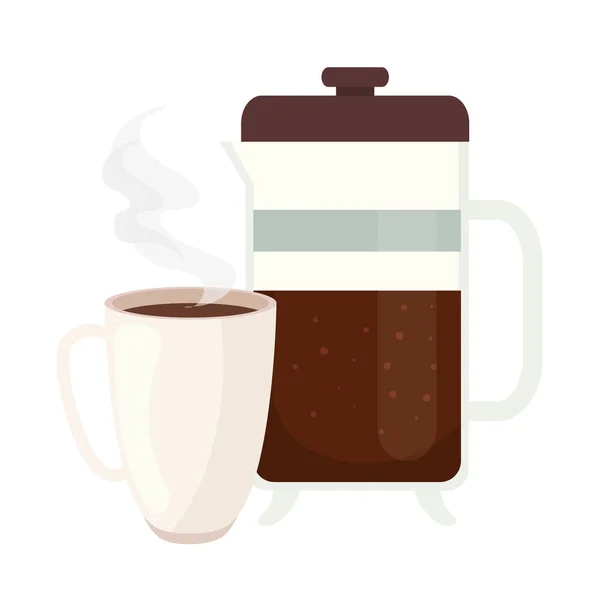Kahve presi ve kupa vektör tasarımı — Stok Vektör