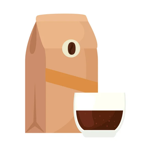 コーヒー豆袋とガラスベクトルデザイン — ストックベクタ