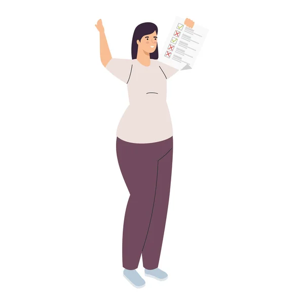 Femme avec dessin vectoriel de papier de vote — Image vectorielle