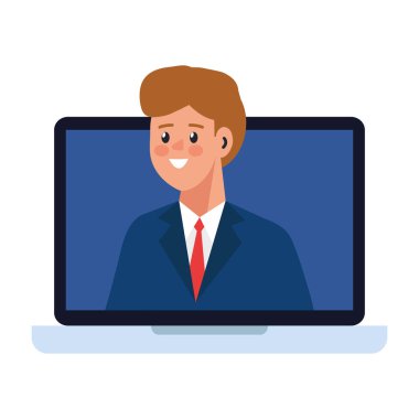 Dizüstü bilgisayar vektör tasarımında iş adamı karikatürü